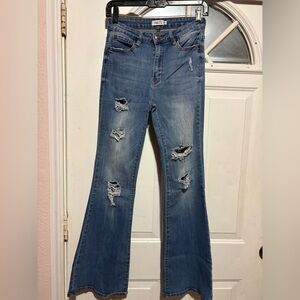 Rue21 Medium Blue Distressed Flare Jeans